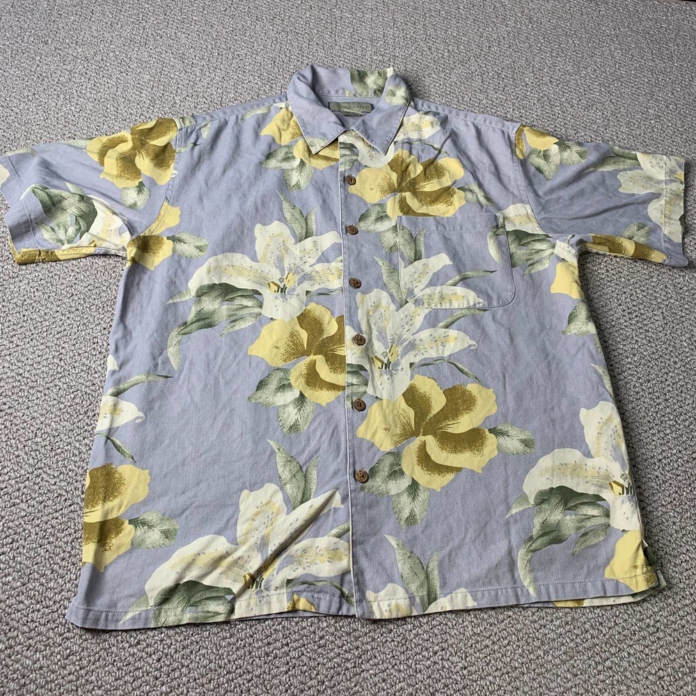 Natural Life Mens Shirt‎ Size Medium Gray Floral Silk Short Sleeves Button Up